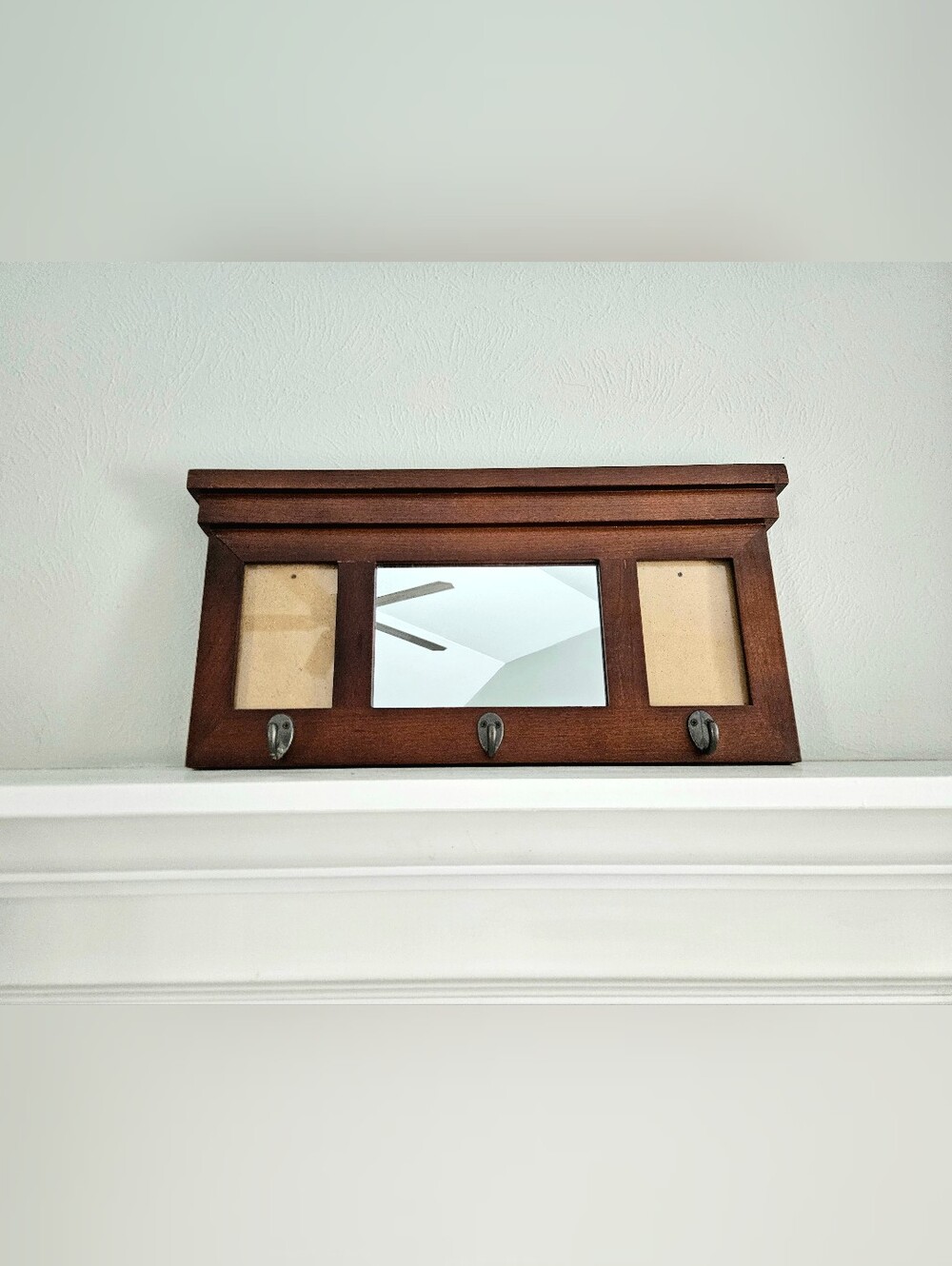 Vintage Wall Mounted Wooden Entryway Coat Rack Organizer With Mirror And Frames